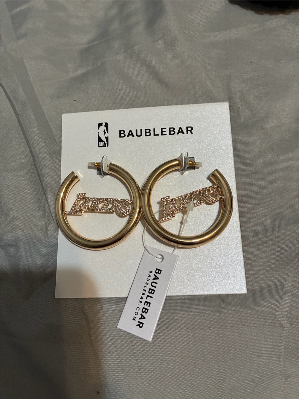 BaubleBar Gold 'Dream' Script Hoop Earrings with Charm